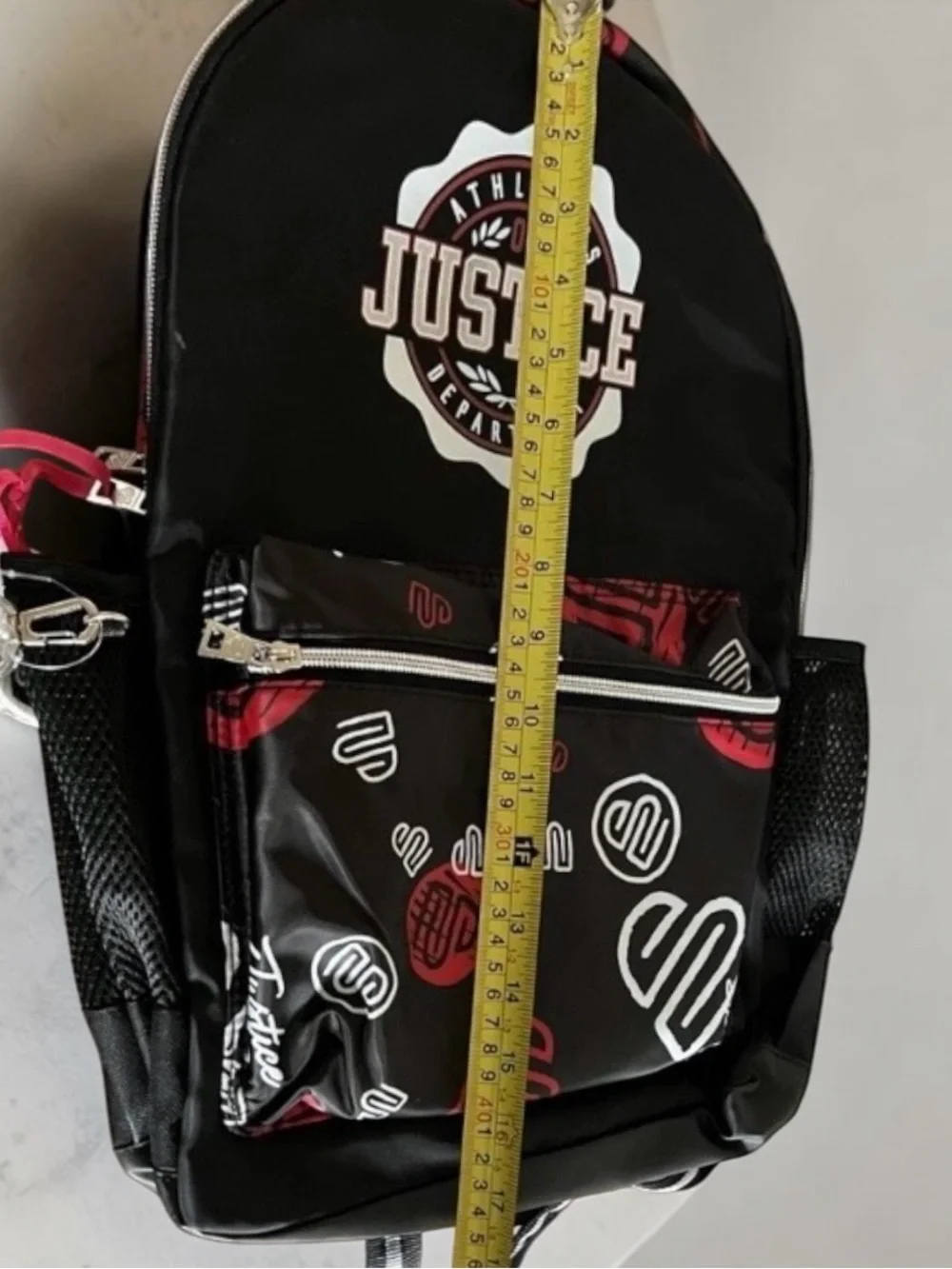 NEW! Justice Black Backpack with Red and White Accents